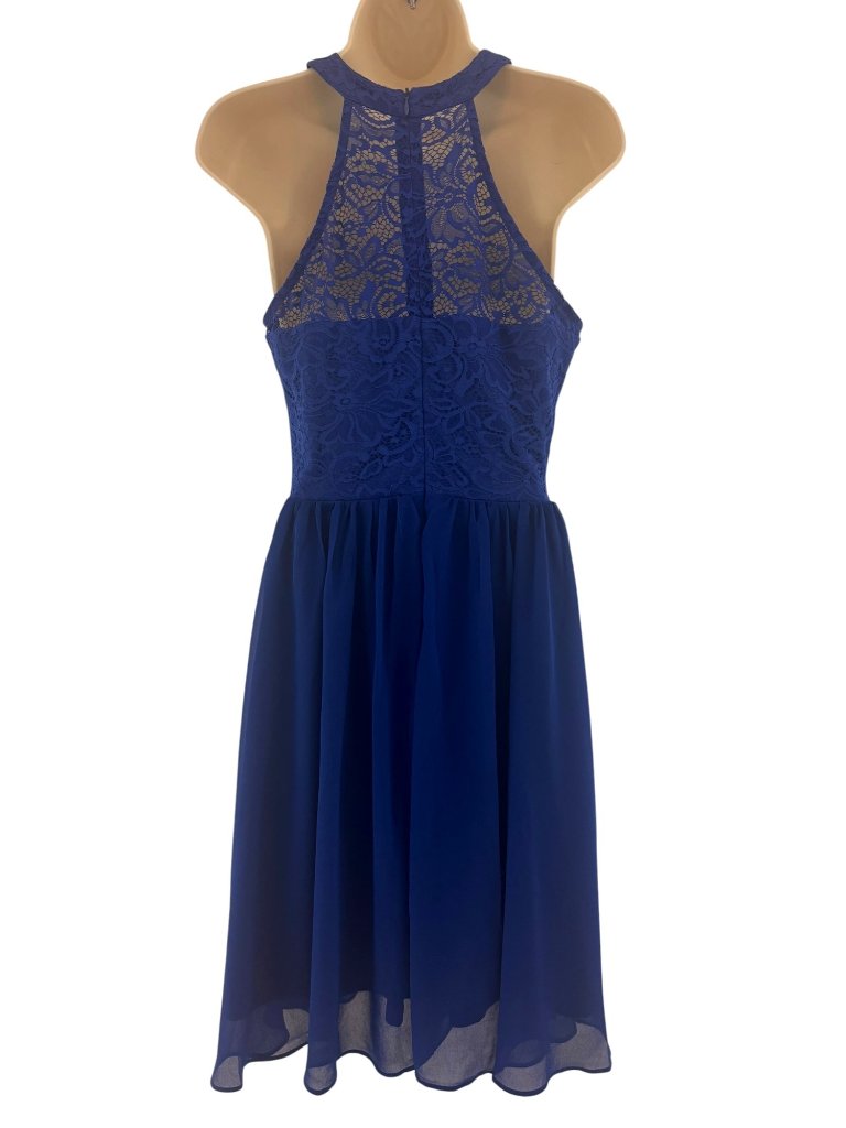 Wedlands Blue Halter Lace Bodice Swing Dress Sz M Wedding Bridesmaid Homecoming — image 5 of 8